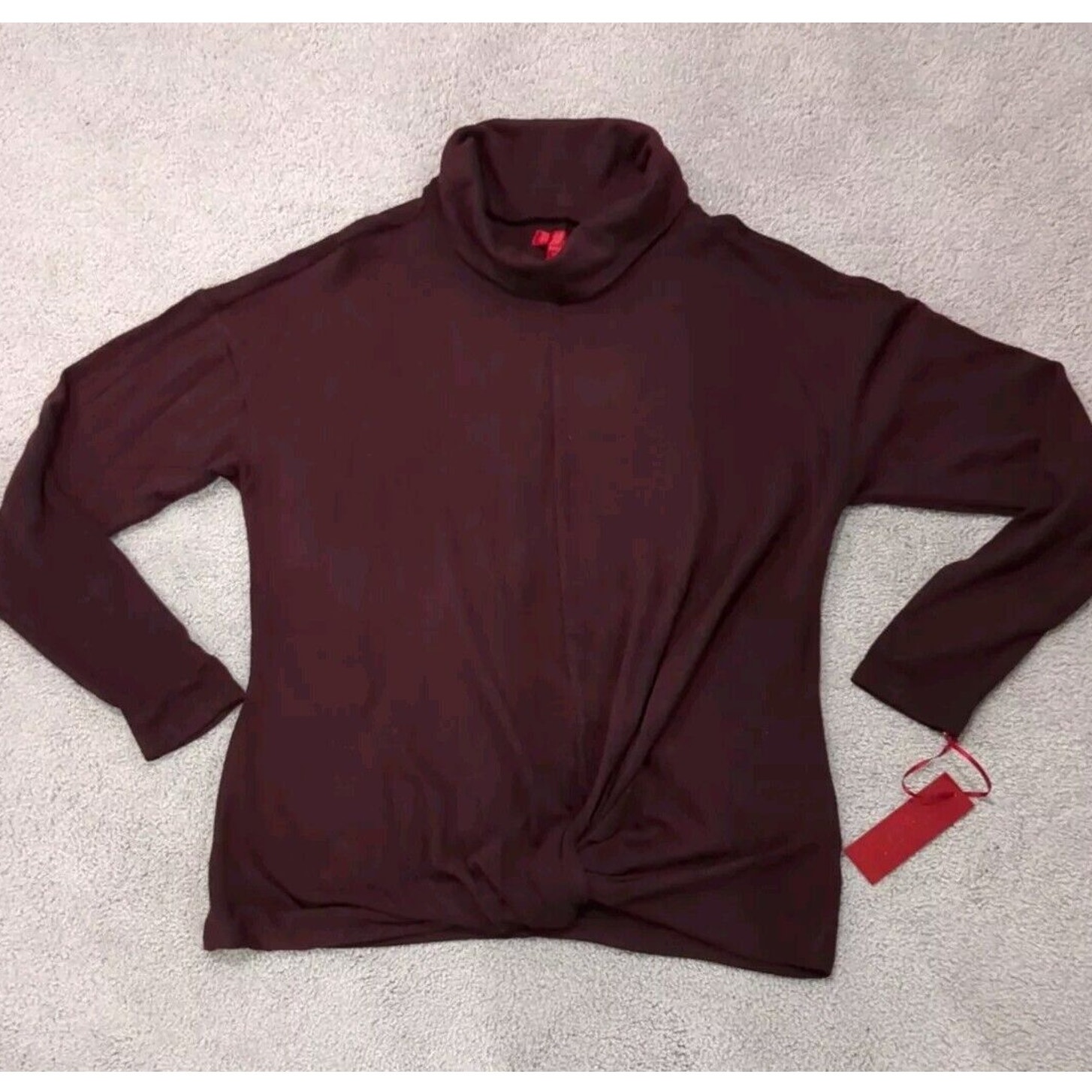 Jennifer Lopez Womens M Plum Twist Front Sweater Lightweight Turtleneck Preppy — image 3 of 8